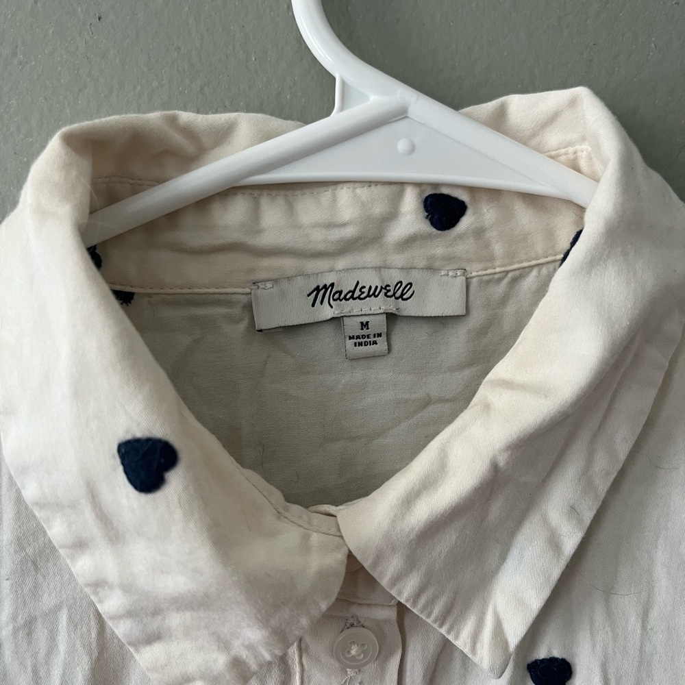 Madewell Cream with Navy Heart Boxy Peplum Shirt